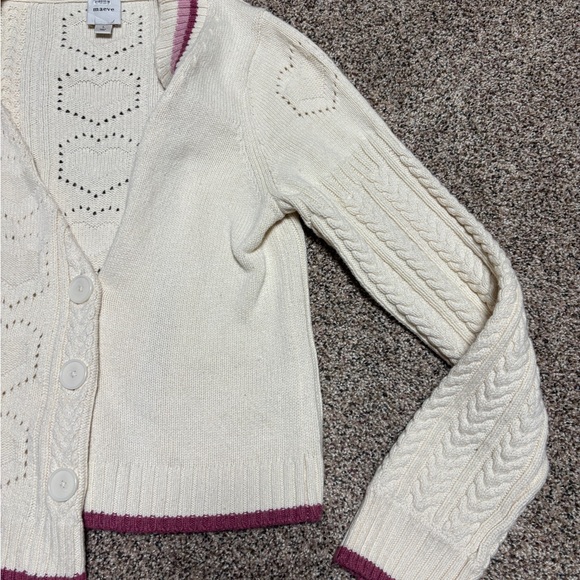 Anthropologie Maeve ivory asymmetrical cardigan sweater heart design large - Picture 4 of 9